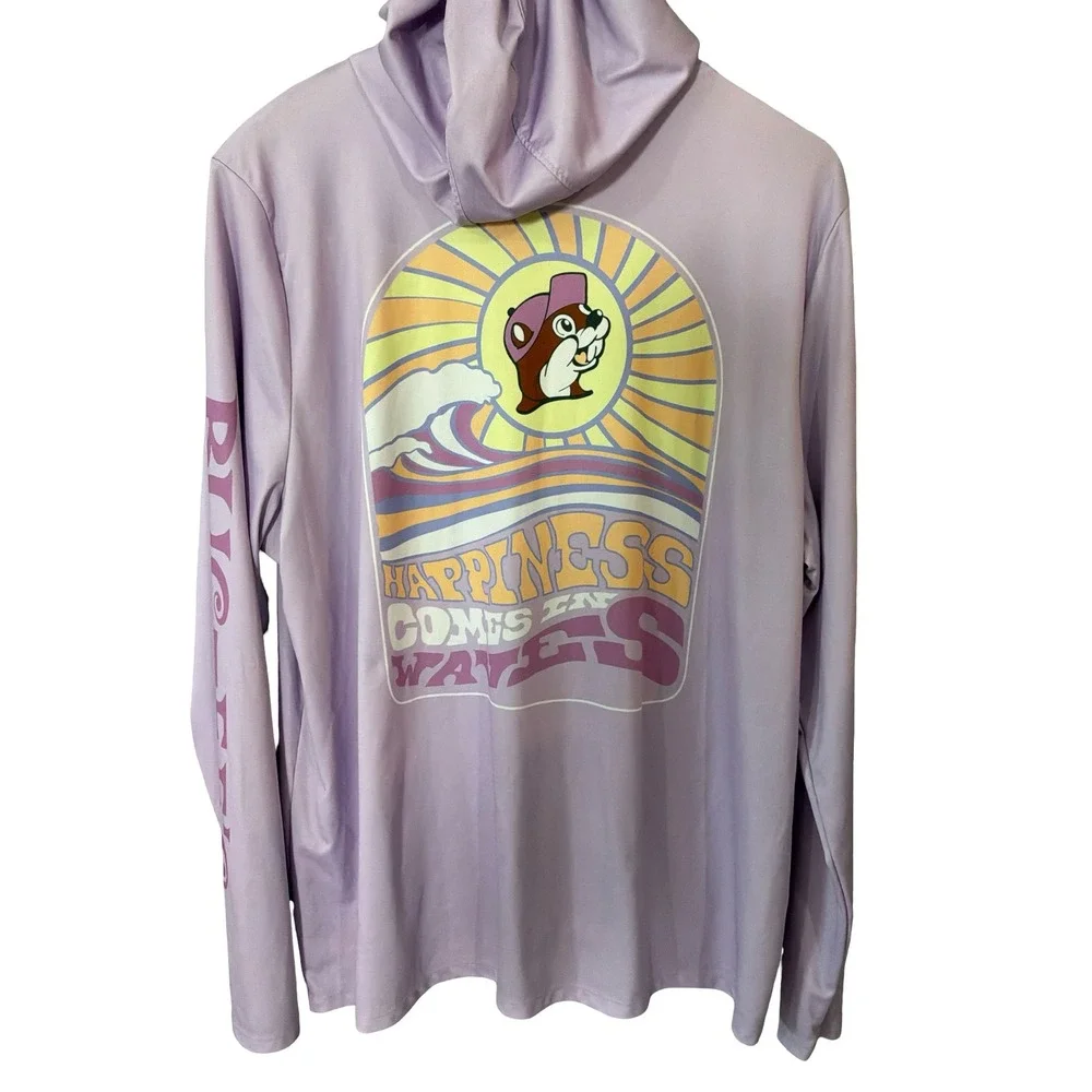 Buc-ee's Happiness Comes In Waves Hoodie 2X Purple Polyester Graphic Top